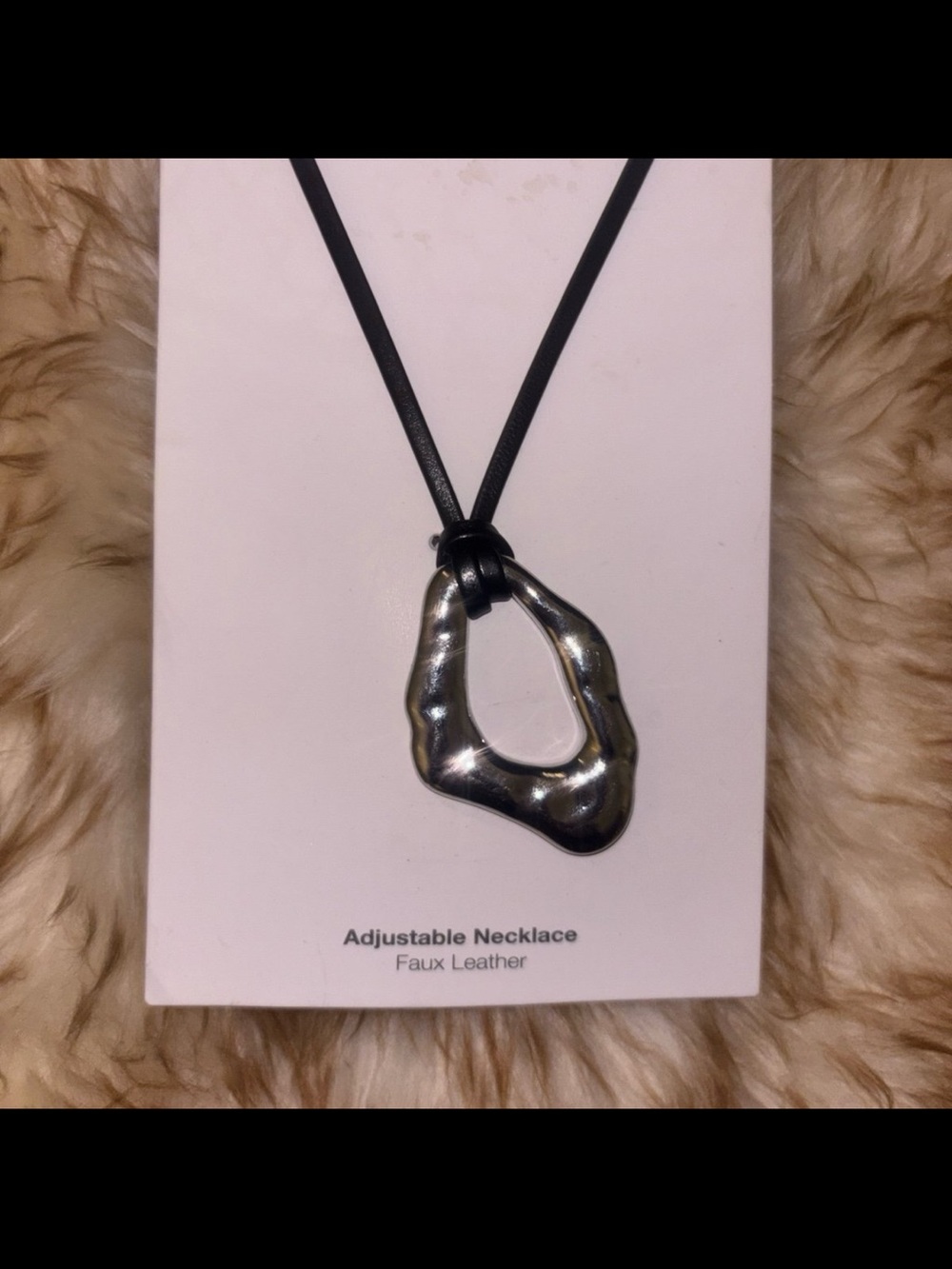 Urban Outfitters Black Faux Leather Necklace with Silver Organic Pendant